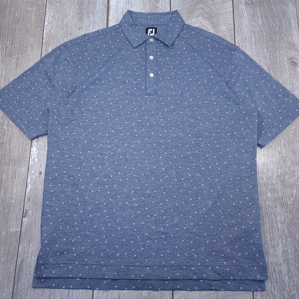 FootJoy Golf Polo Mens XL Blue Floral Print Short Sleeve Performance Shirt